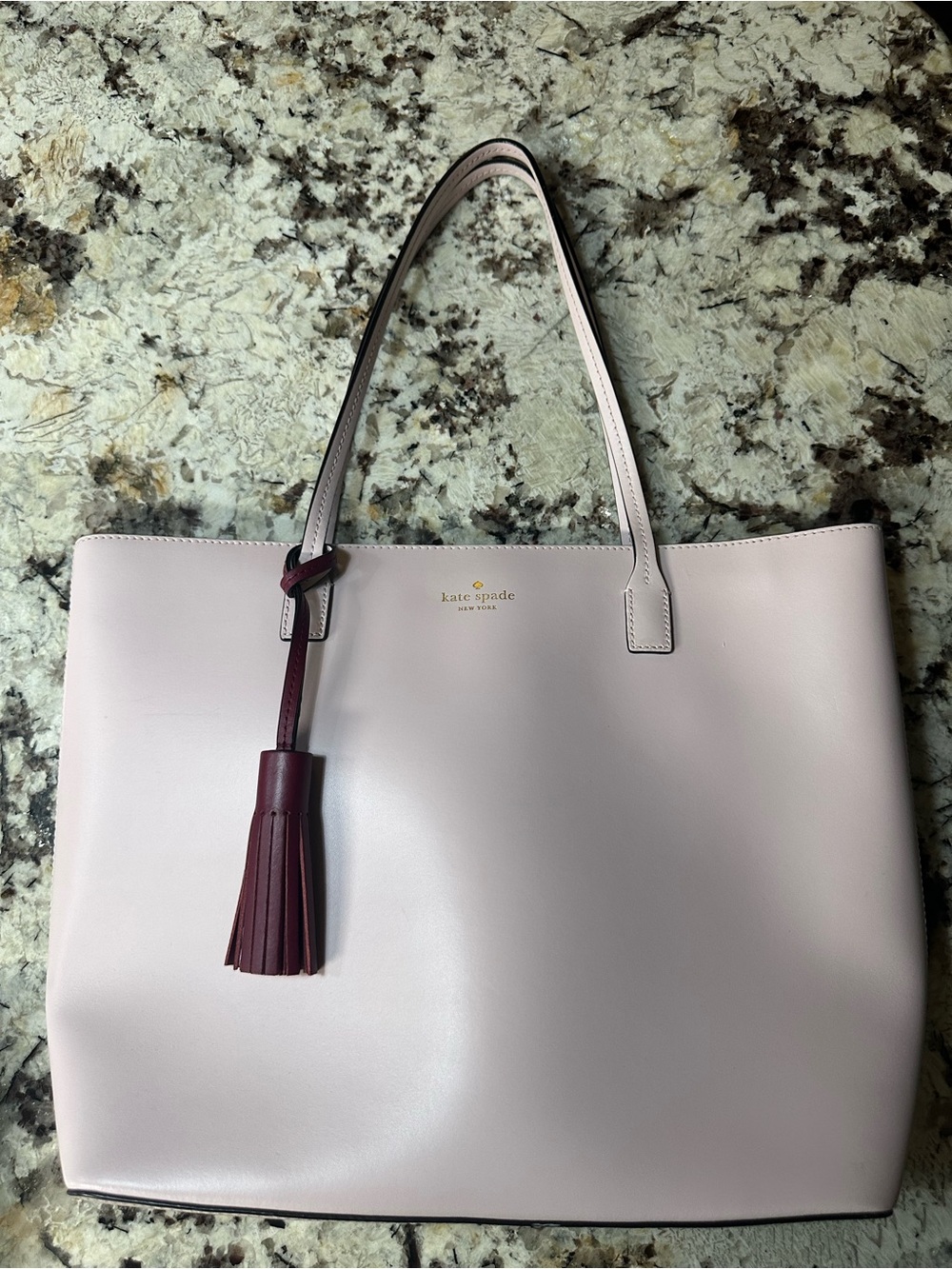 kate spade Pale Pink Leather Tote with Burgundy Tassel
